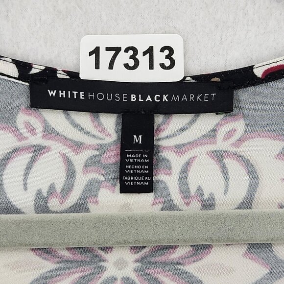 WHBM Dress Womens Medium Black Pink Damask Bell Long Sleeve Mini Shift Casual - Picture 6 of 10